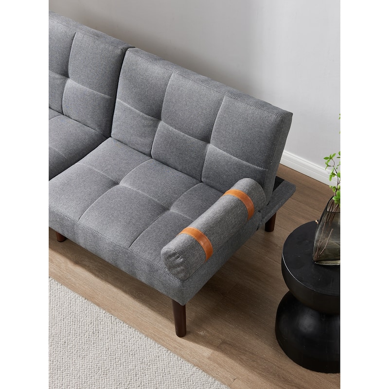 Convertible Sofa Bed Futon with Solid Wood Legs Linen Fabric