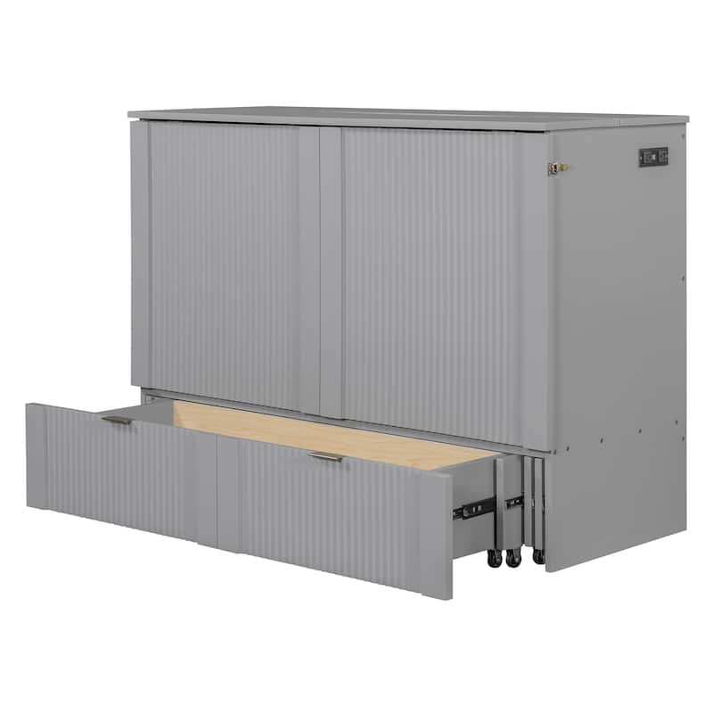 Full Size Smart Murphy Bed with Roller Skate System With Built-in USB/Outlet Charging Station & Storage Drawer