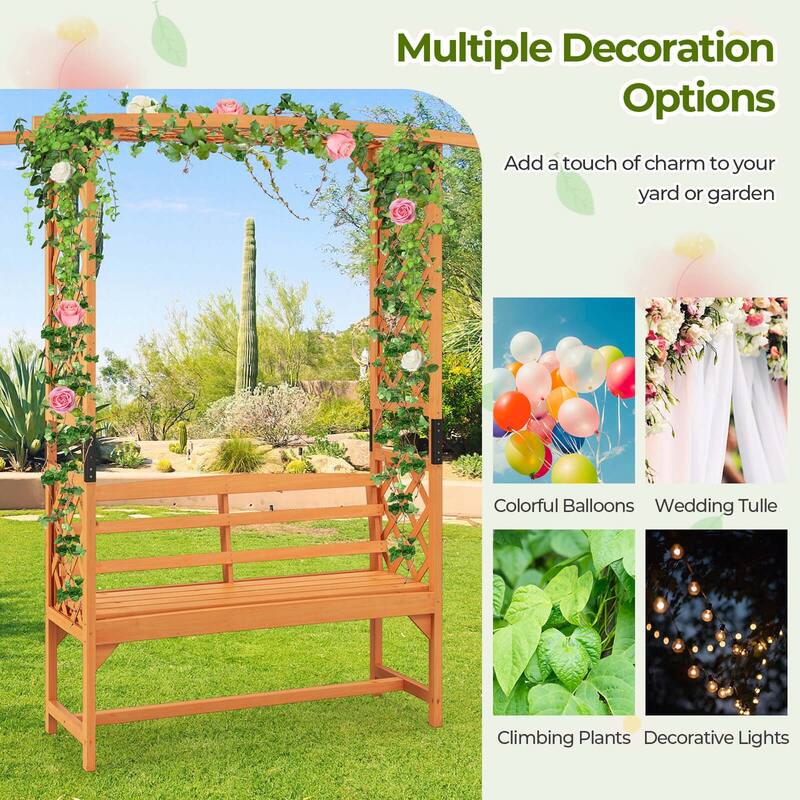 Costway 6.5 FT Tall Patio Garden Arbor with Pergola 2-Seat Bench - See Details