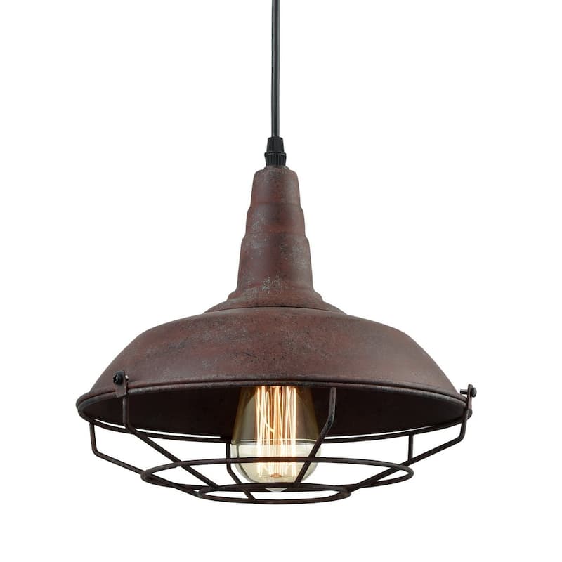Industrial Nautical Barn Distressed Finish Iron Wire Caged Pendant