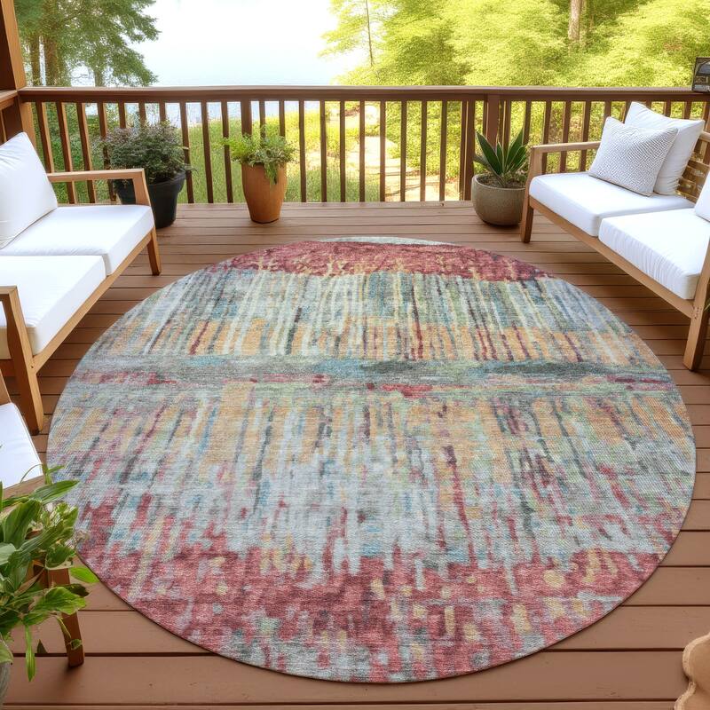 Machine Washable Indoor/ Outdoor Modern Ombre Chantille Rug - Coral - 8' x 8'