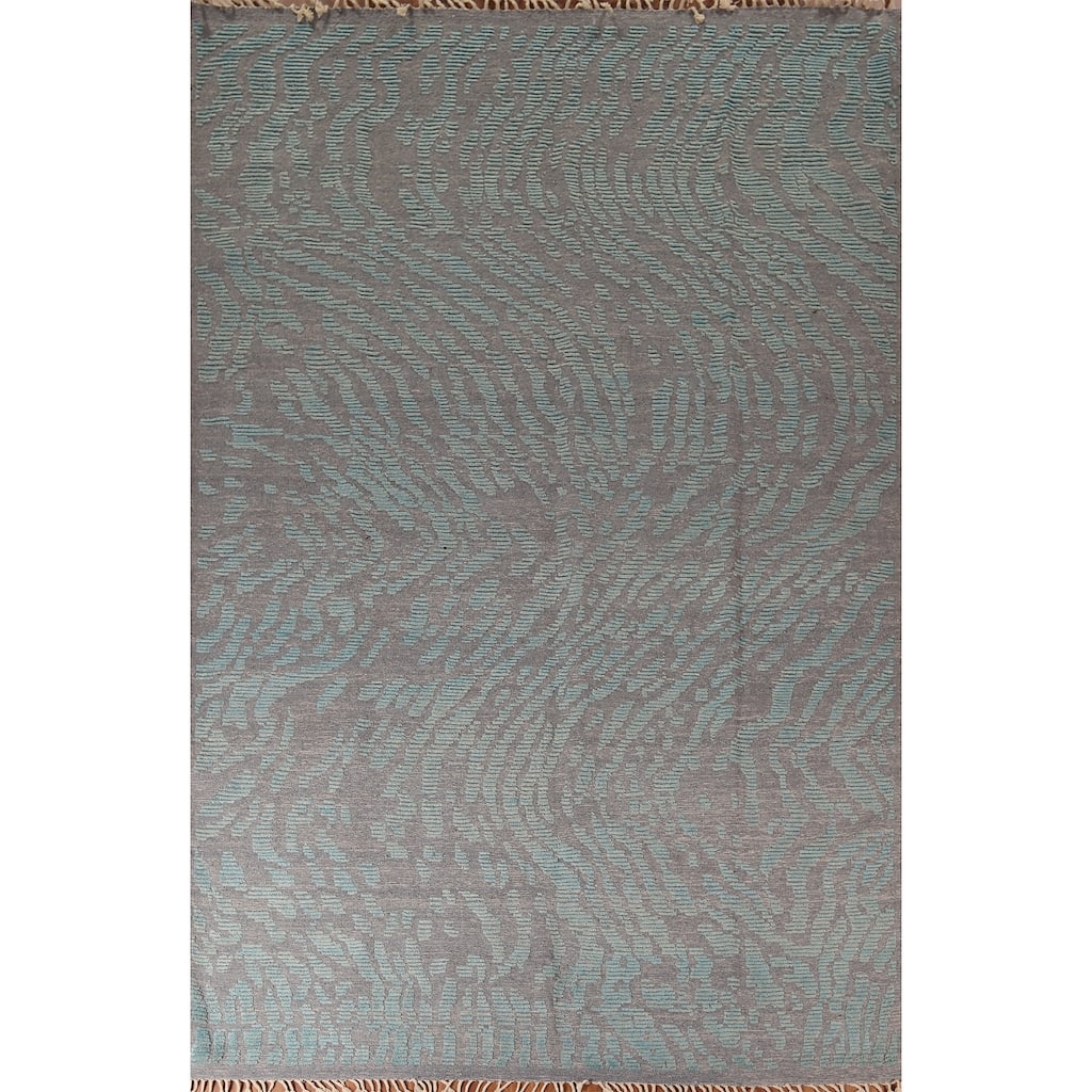 Grey Blue Moroccan Abstract Area Rug Hand-Knotted Wool Carpet - 9'0"x 12'7"
