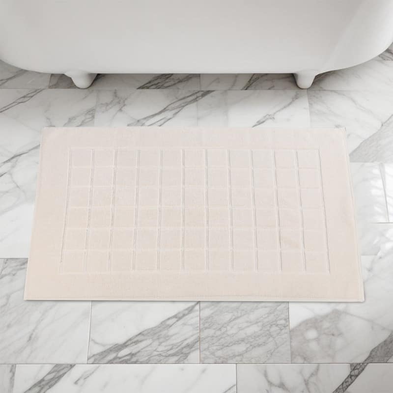Blue Nile Mills 100% Cotton Terry Solid Absorbent Thick Checkered Washable Bath Mats, Set of 2