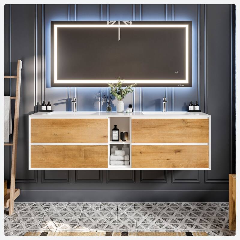 Eviva Vienna 75" White DS Bath Vanity with Integrated Acrylic Top