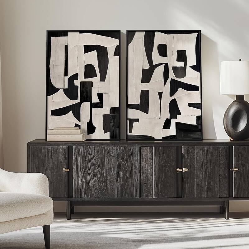 Framed Black and Beige Abstract Wall Art