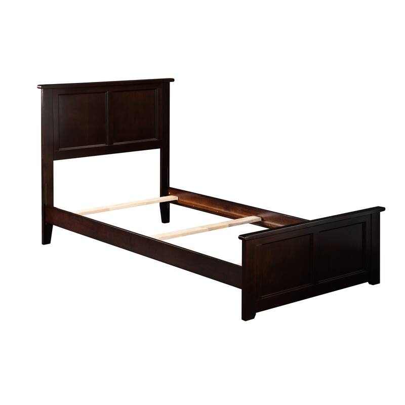 Twin Extra Long Bed with Footboard - Traditional Hardwood Bed Frame - Espresso Finish - Bedroom Furniture