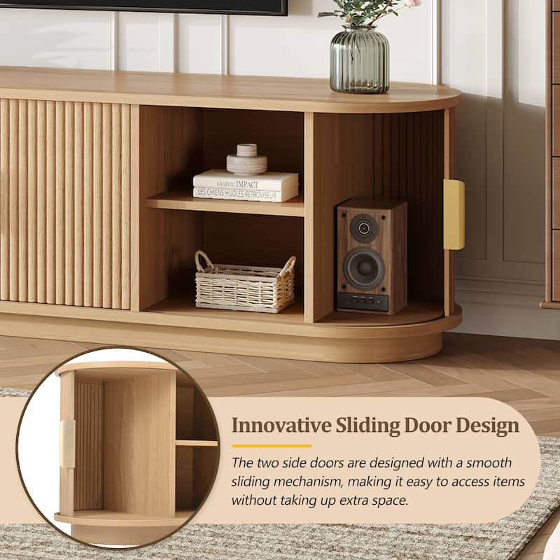 Farmhouse TV Stand & Coffee Table Set with Fluted Sliding Door & Golden Handles, for TVs up to 75"