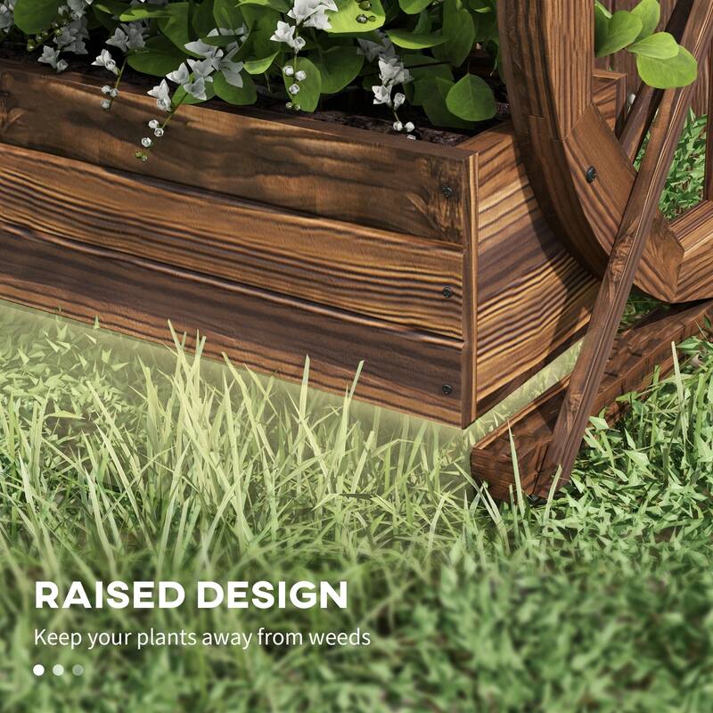 Carbonized Fir Wood Raised Planter with Wagon Wheel Design