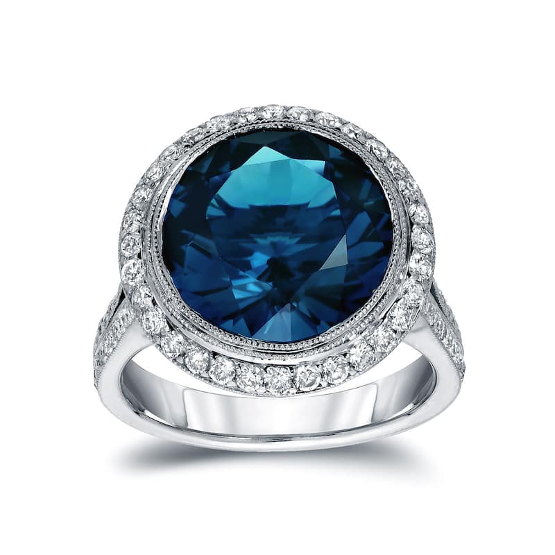 Auriya 14k Gold 6 3/4ctw Halo Blue Diamond Engagement Ring