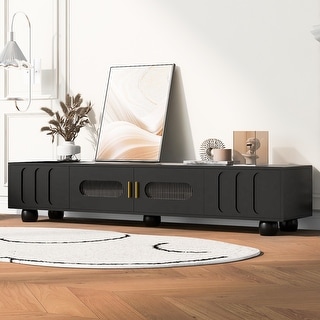 Modern TV Stand for TVs up to 80 Inches, Entertainment Center with Glass Door, 2 Drawers