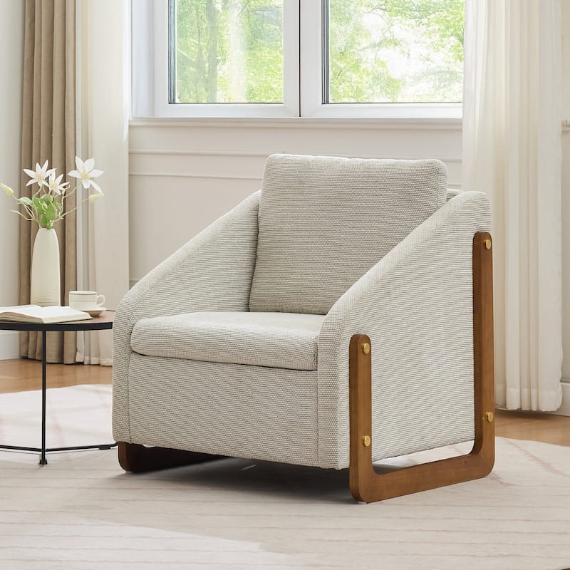 Chenille Armchair with Wooden Frame