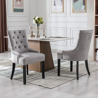 Modern Velvet Tufted Dining Chairs with Wooden Legs, Set of 2, Light ...