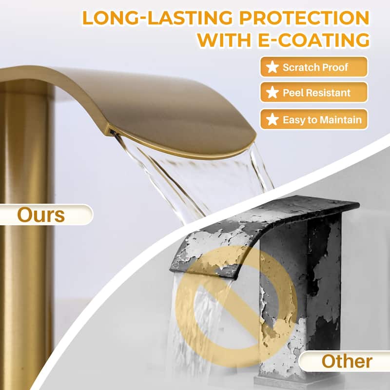 WOWOW 8 in.Double Handle Waterfall Bathroom Faucet with Pop-up Drain