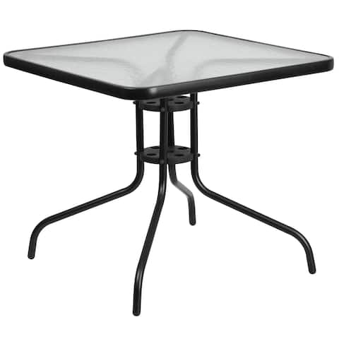 28" Black Square Tempered Glass Outdoor Patio Table