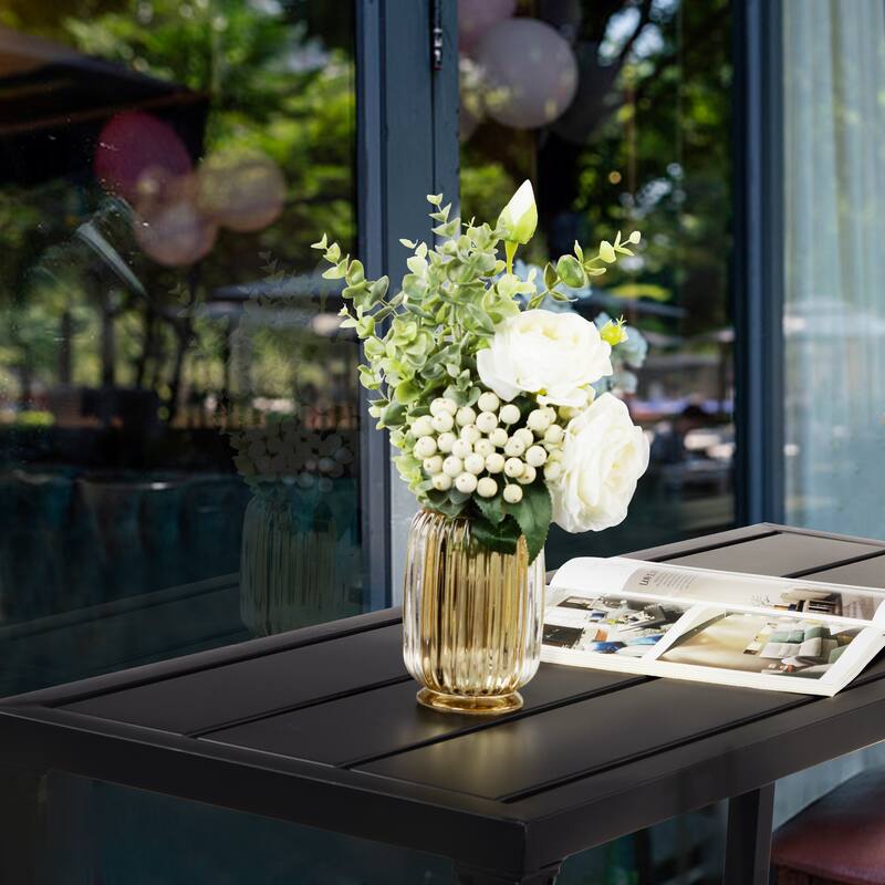 39.4" Black Iron Bar Table with Wheels Heavy-Duty Outdoor Patio Table Weatherproof and Portable - (39.4 x 15.7 x 37) in