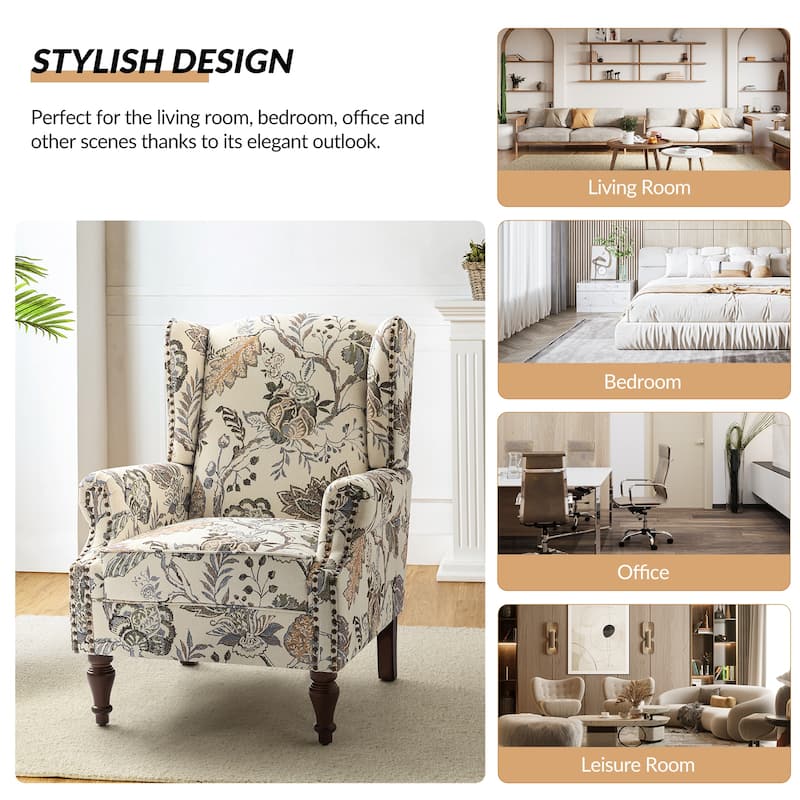 Gott Traditional Wingback Armchair with Solid Wood Legs by HULALA HOME