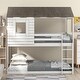 preview thumbnail 3 of 7, Twin Over Twin Floor Bunk Bed Wood Loft Bed with Roof, Window, Guardrail, Ladder (Antique White)
