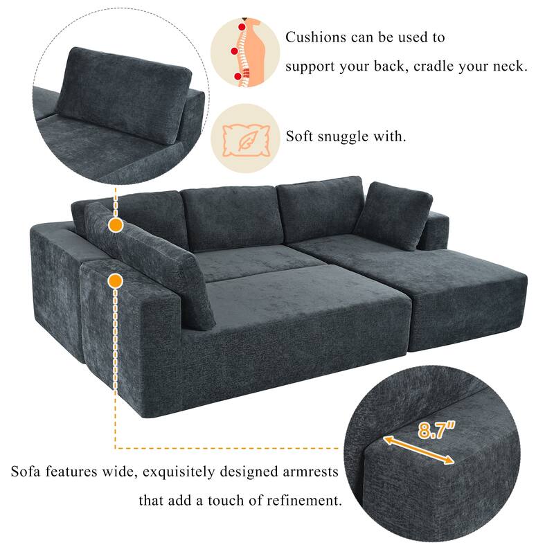 106.5'' U-Shaped 4 Seater Modular Sofa with 2 Chaise, Pillow, Anti-Wrinkle Chenille Fabric, High-Density Foam Comfort