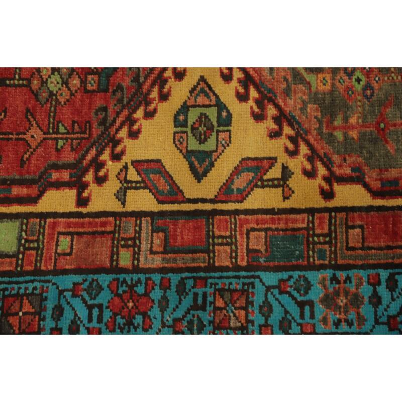 Hand Knotted Oriental 100% Wool Carpet Traditional Geometric Yellow & Gold Ardebil Runner Rug - 7' 1'' X 3' 2''