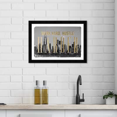 Wynwood Studio Prints Typography and Quotes Work Hard Hustle City Gray and Metallic Gold Glam Wall Art Canvas Print