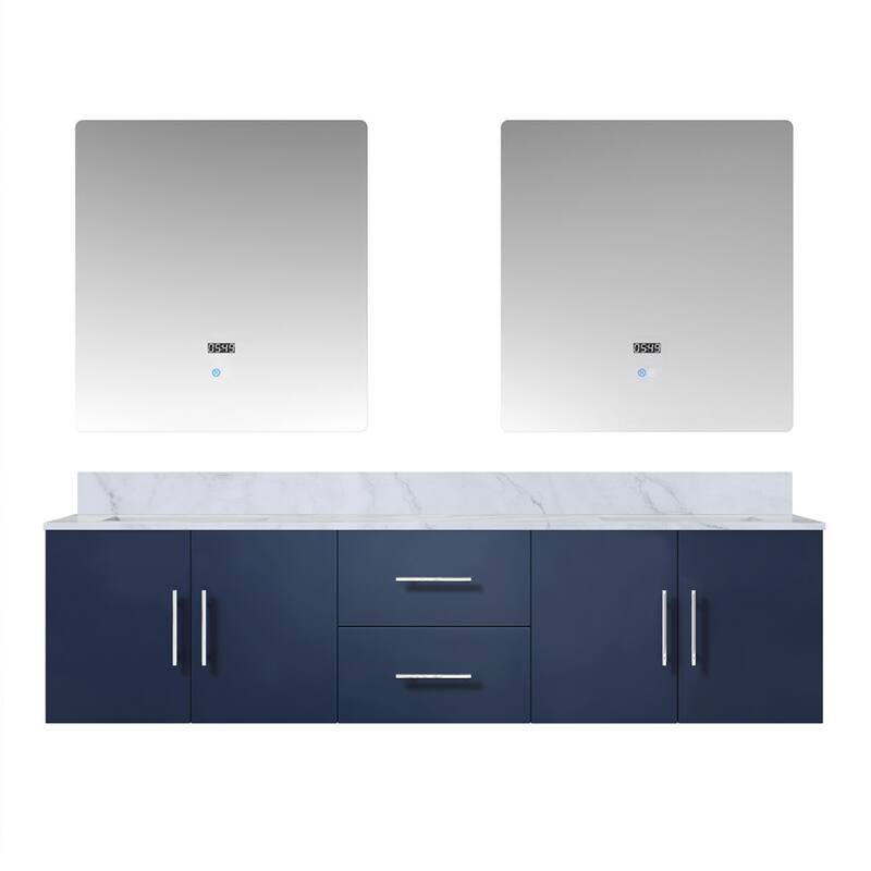 Geneva 72 in. W x 22 in. D Glossy White Double Bath Vanity, Carrara Marble Top, and 30 in. LED Mirrors