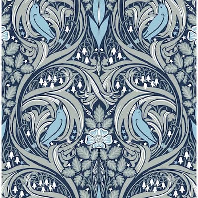 Seabrook Designs Bird Ogee Prepasted Wallpaper - 20.5 in. W x 33 ft. L