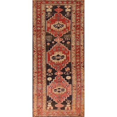 Geometric Ardebil Persian Vintage Runner Rug Handmade Wool Carpet - 3'10"x 10'0"