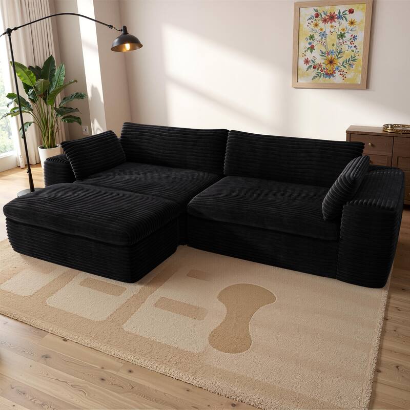 Cloud Corduroy Sectional Sofa - L-Shaped Modular Couch with Chaise, Deep Seats & No Assembly Required