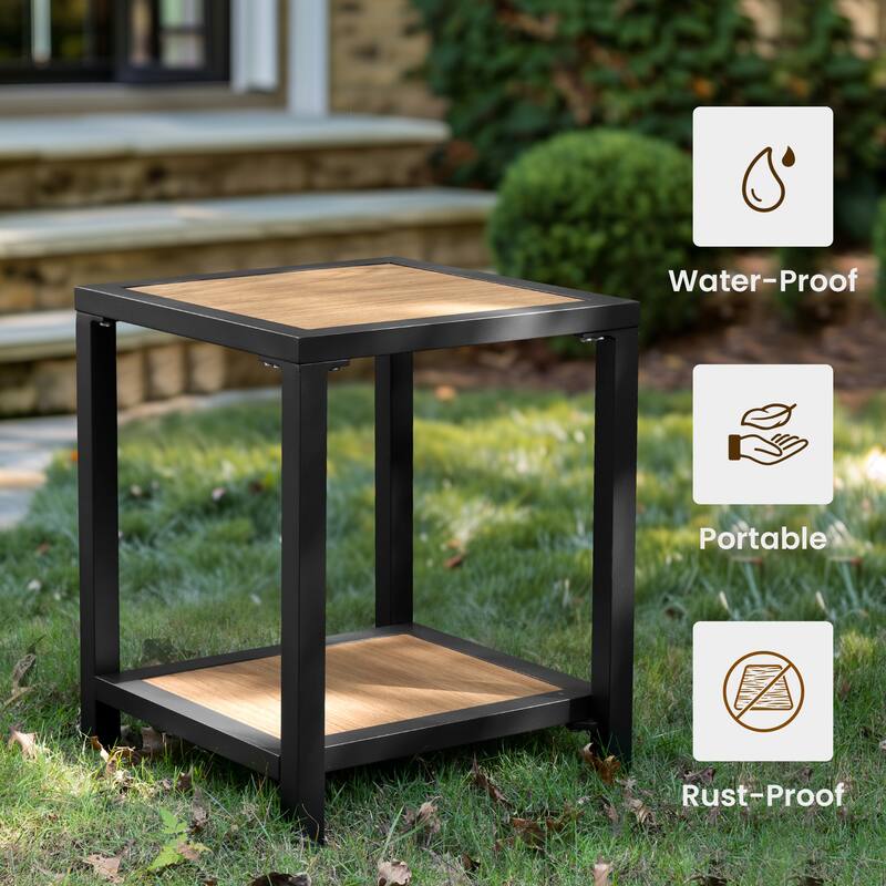 Outdoor Patio 2-Tier Small Square Side Table - 15.7 in L * 15.7 in W * 19.7 in H