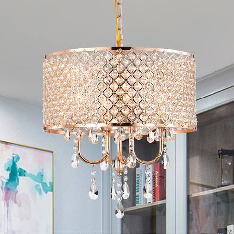 Lucilia 18 Inch Modern-Glam Style Gold Polished Finish Pendant Crystal Lighted Chandelier 4-Light - N/A