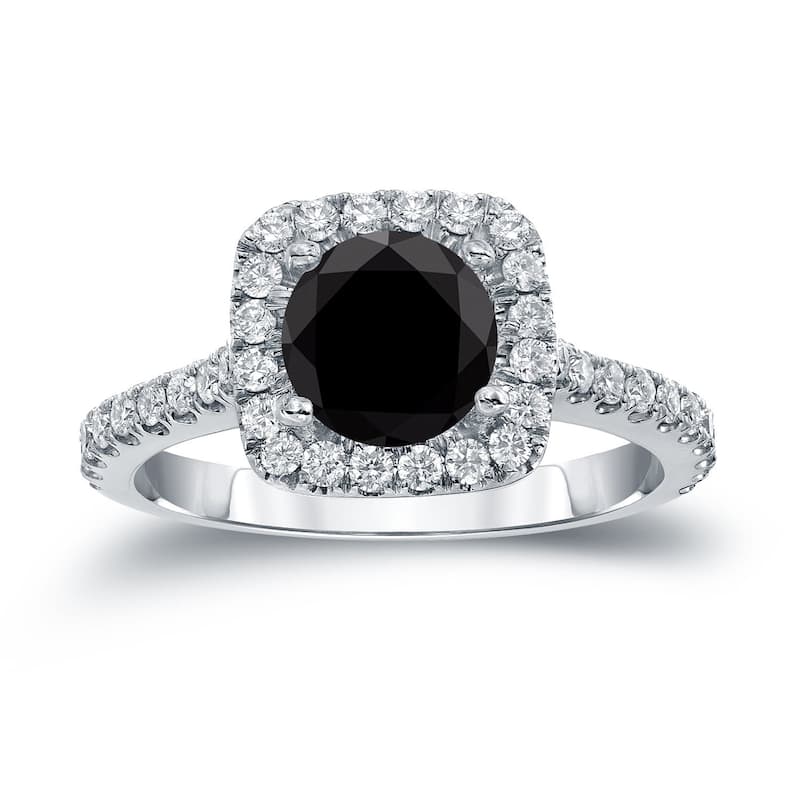Auriya 14k Gold 1 2/5ctw Halo Black Diamond Engagement Ring - White - 4