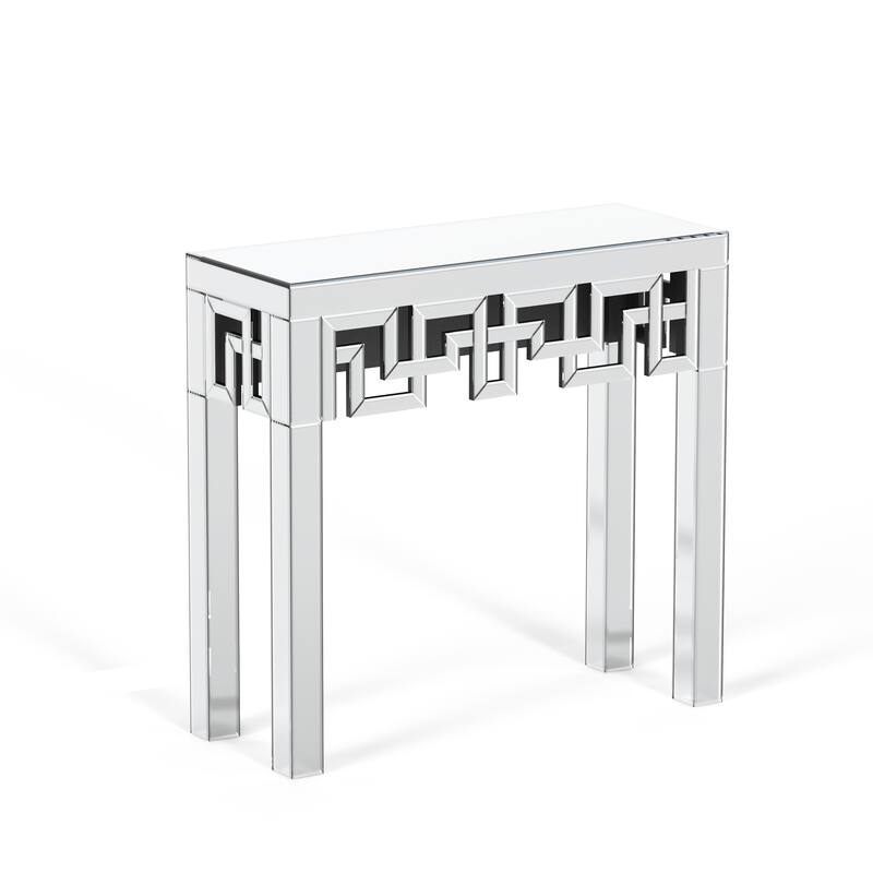 HomeRoots 31" Silver Mirrored Glass Geo Pattern Console Table - 31.49' X '29.92' X '11.81