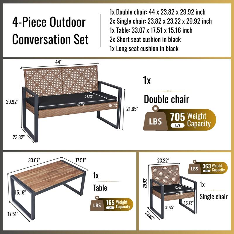 4-Piece Patio Furniture Set Outdoor Balcony