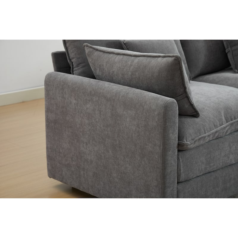 Minimalist Chenille Modular Sectional Sofa, 3-Seater L-Shaped Couch with Movable Ottoman, Upholstered Sofa for Living Room