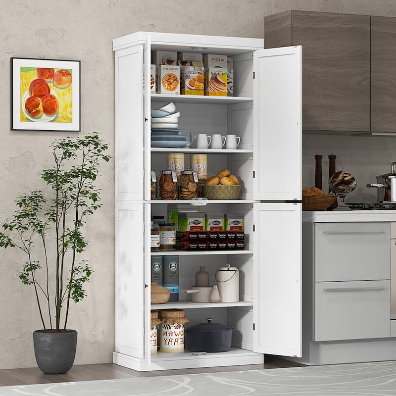 Gymax 72.5'' Kitchen Pantry w/4 Door 6-Tier Shelves Freestanding