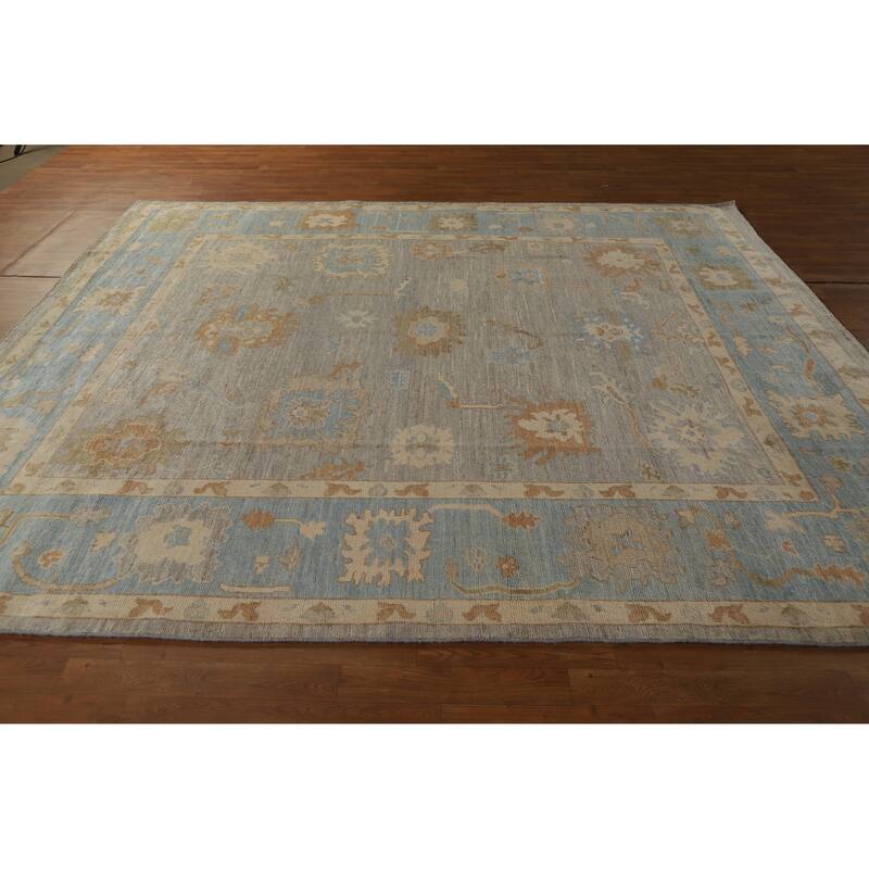 Hand Knotted Oriental 100% Wool Carpet Transitional All-Over Greys & Charcoal Oushak Area Rug - 9' 7'' X 8' 7''