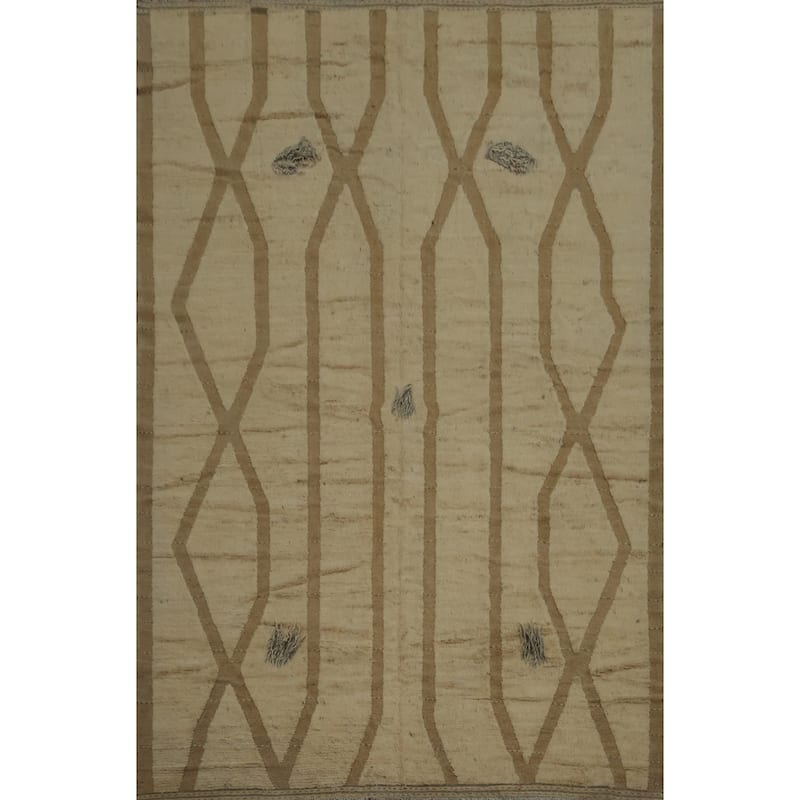 Hand Knotted Oriental 100% Wool Carpet Modern Geometric Beige & Ivories Moroccan Area Rug - 13' 10'' X 10' 2''