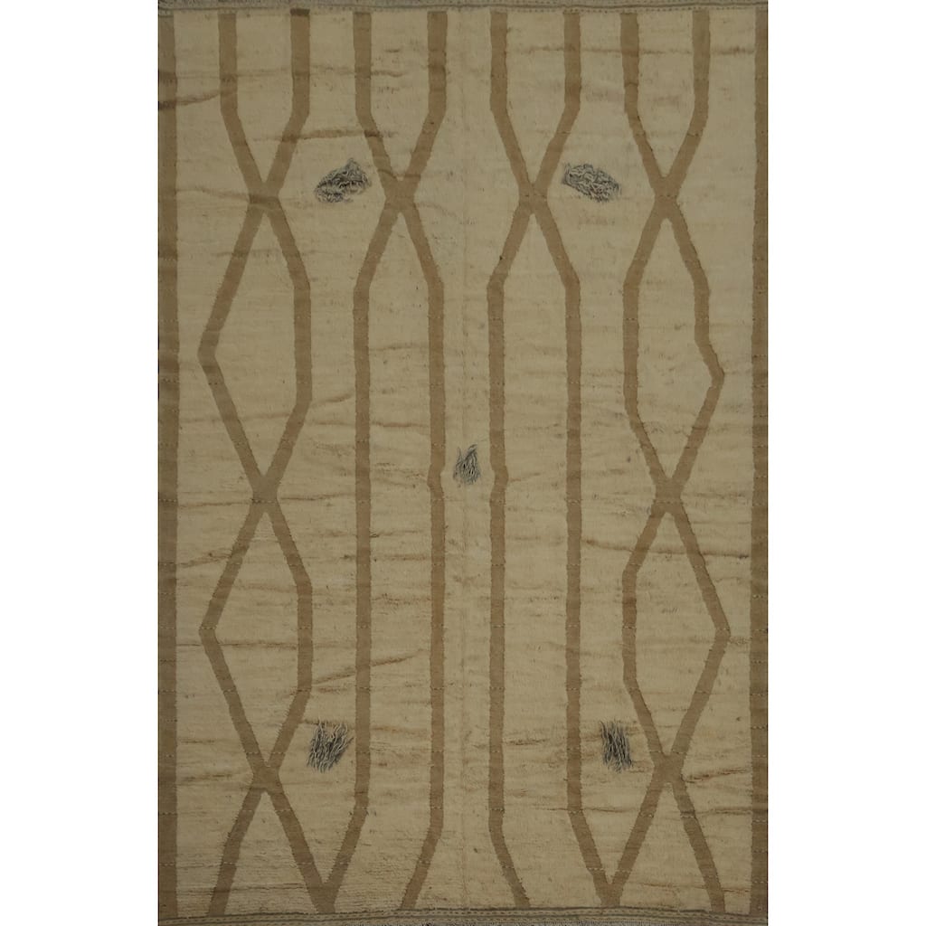 Hand Knotted Oriental 100% Wool Carpet Modern Geometric Beige & Ivories Moroccan Area Rug - 13' 10'' X 10' 2''