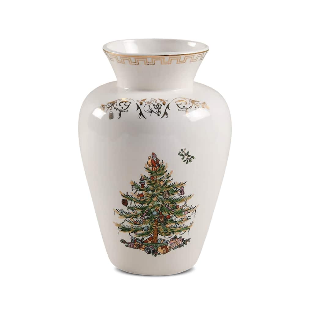 Spode Christmas Tree Gold Vase - 8" H x 5.5" L