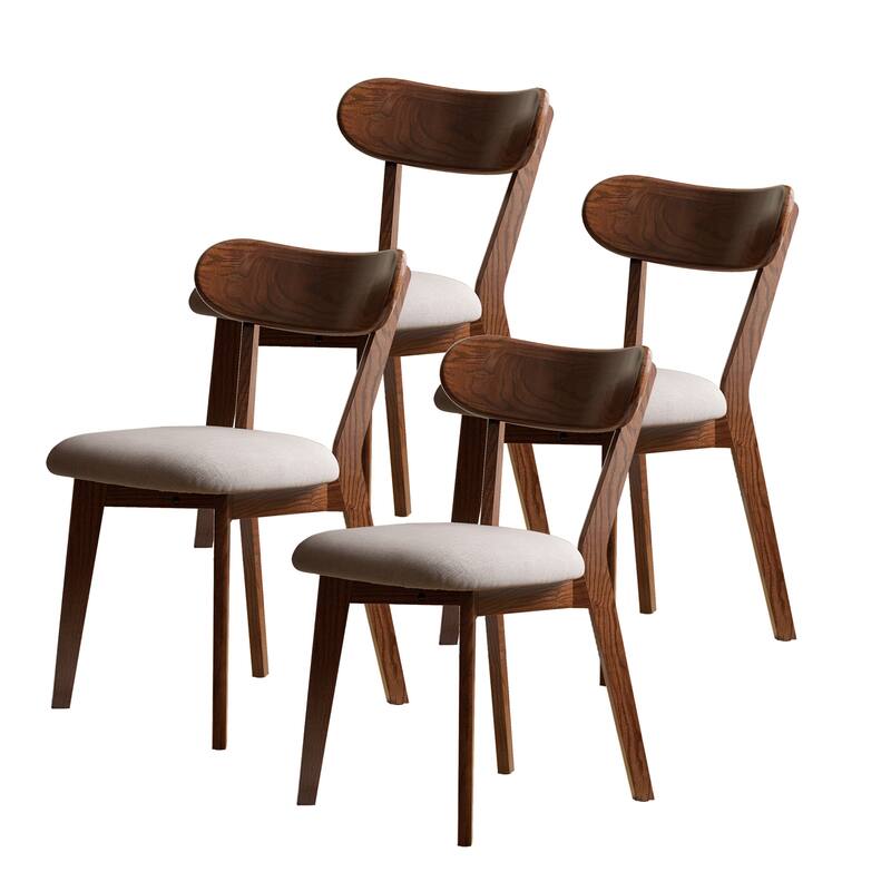 Solid Oak Dining Chairs with Upholstered Seats, Ergonomic, Set of 2/4 - Walnut Brown - Set of 4