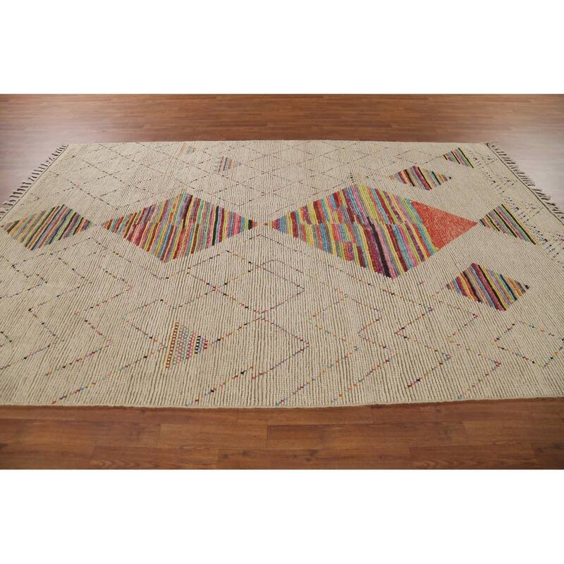 Geometric Trellis Moroccan Area Rug Handmade Wool Carpet - 6'9"x 10'5"