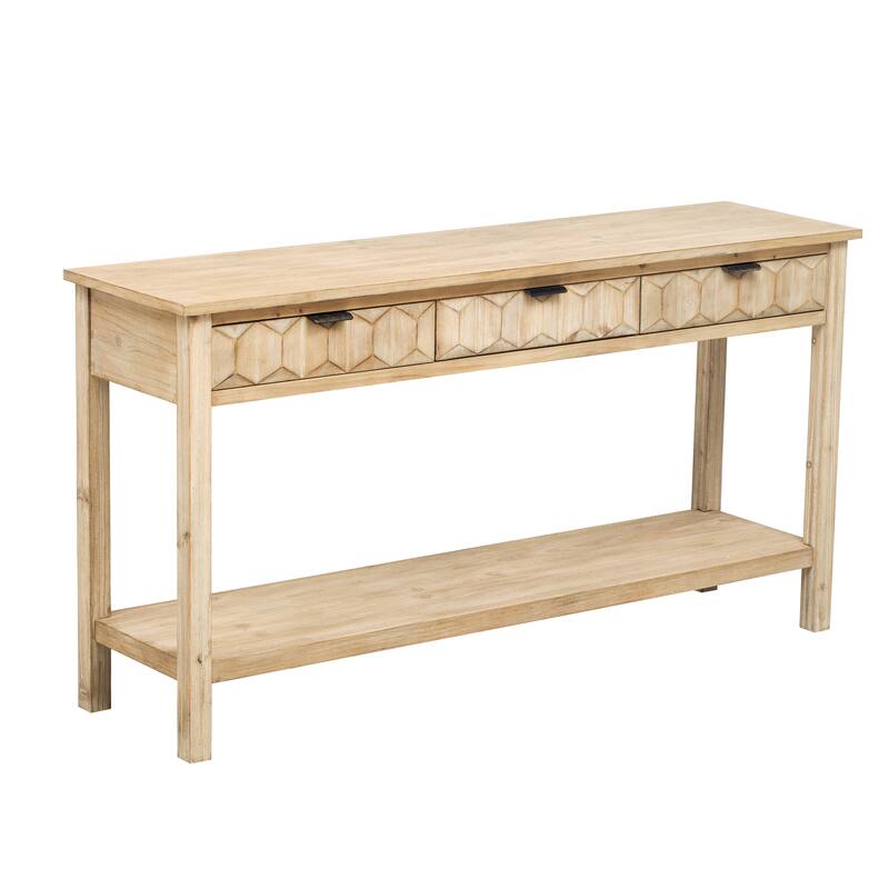 Modern 60" Console Table with 3 Drawers Honeycomb Design for Study Entryway Hallway