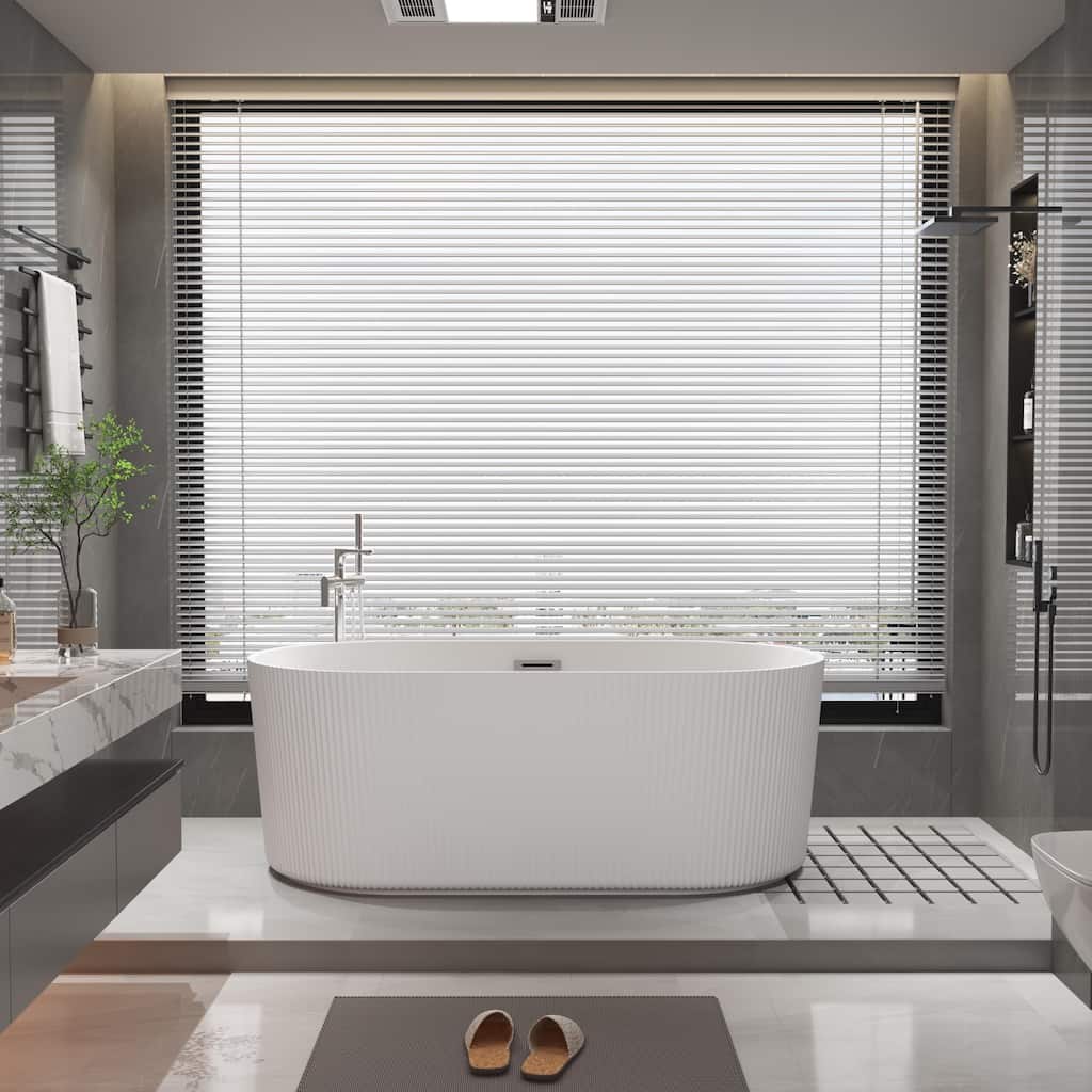 CB HOME 59"/67" Acrylic Freestanding Bathtub, Modern Deep Soaking Spa Bathtubs with Solid Surface