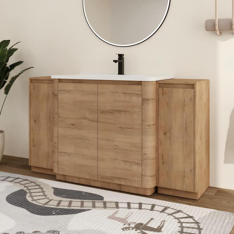 Malwee 36"/40"/48"/52"/60"/64"/84"/92" Bathroom Vanity with Sink, FreeStanding Bathroom Vanity with Door and Adjustable Shelf - 59.6"×18.8"×34.0"