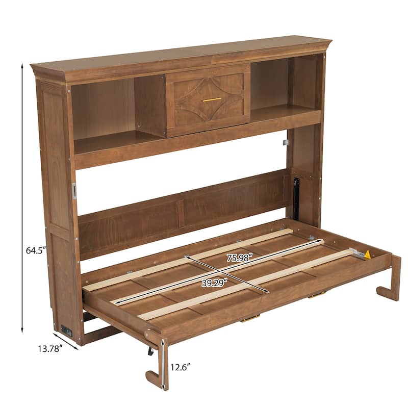 Sturdy Twin Size Murphy Bed with 2 USB Ports Drawer and Storage Cabinets