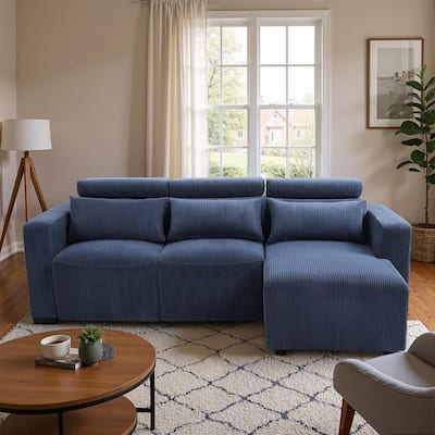 90" Electric Reclining Sectional Sofa with Adjustable Headrest & Ottoman for Living Room, Navy Blue