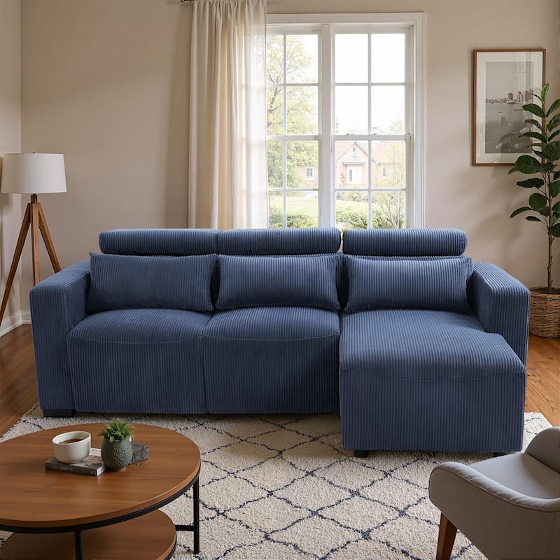 90.2" Electric Reclining Sectional Sofa with Adjustable Headrest & Ottoman, 3-Seat Deep Couch