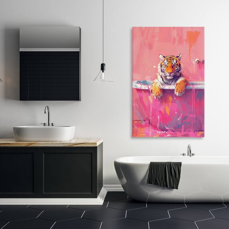 Stupell Bright Bathing Tiger in Tub Canvas Wall Art Design By LSR Design Studio