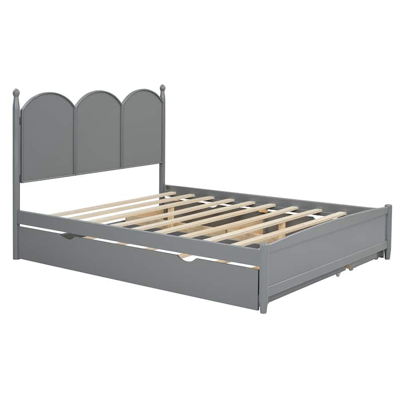 Queen Size Platform Bed for Bedroom with Twin XL Size Trundle, Rustic Storage Wooden Bed Frame with 2 Storage Drawers