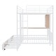 preview thumbnail 23 of 24, Full Over Twin & Twin Triple Bunk Bed with Drawers, Multi-Functional Metal Frame Bed with Desks and Shelves in the Middle